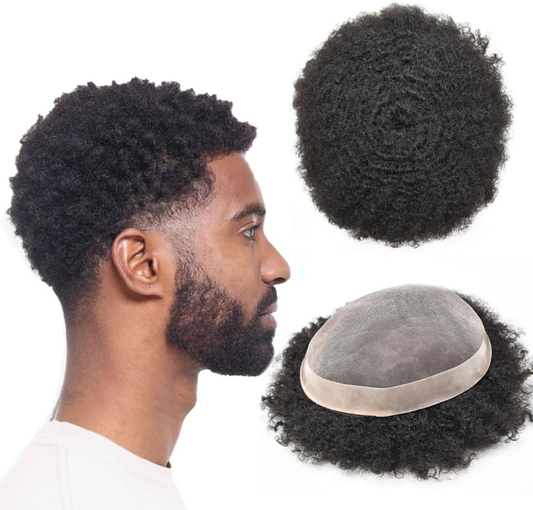 6mm Afro Curls Mno Base Toupee Black Hair Replacement System