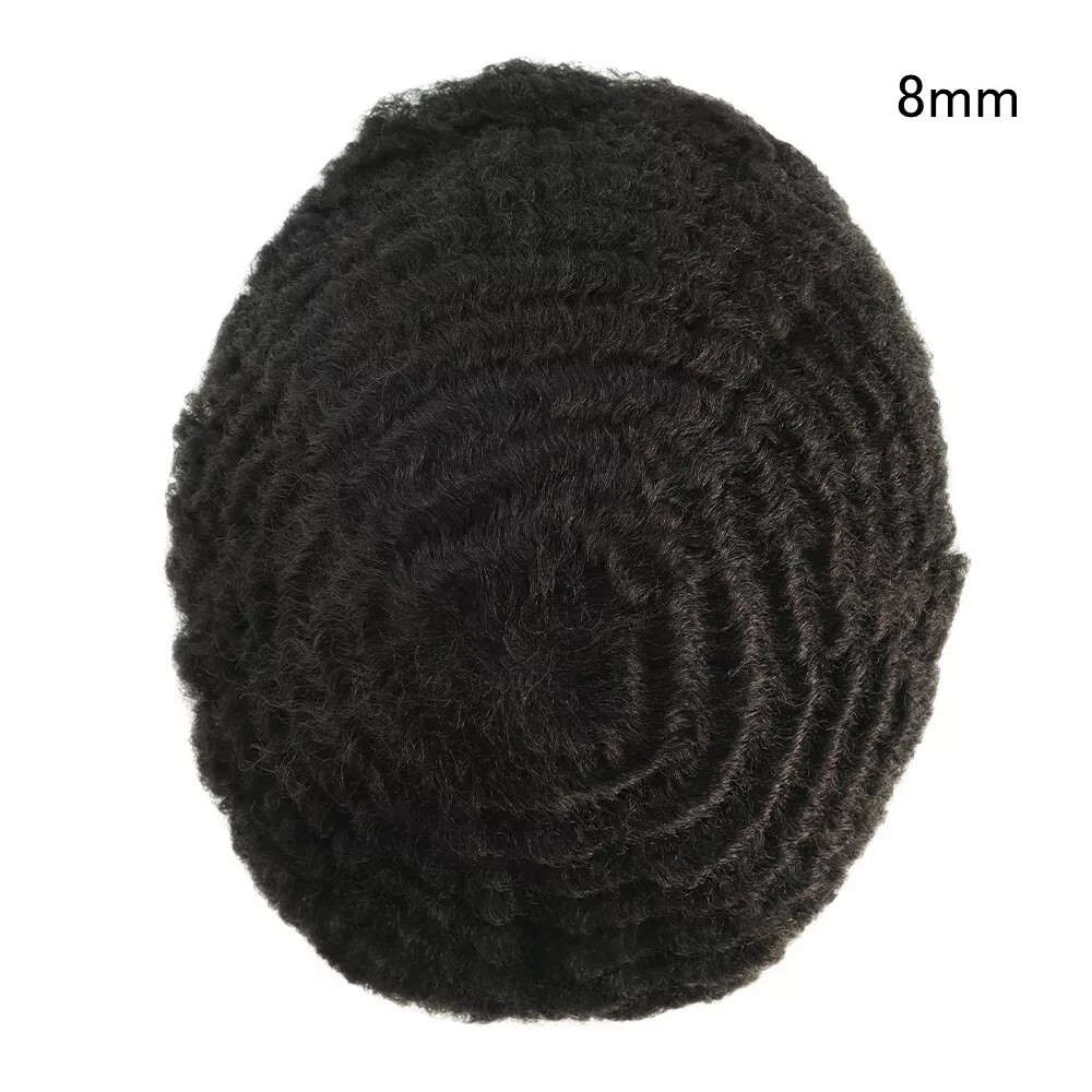 10mm Afro Curl Full French Lace Skin Base Toupee Black Hair Pieces
