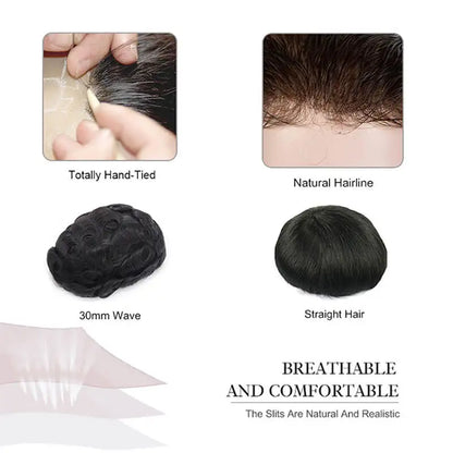 Men’s Clip-On Hairpieces for Thinning Hair designed with Fine Mono and PU Perimeter