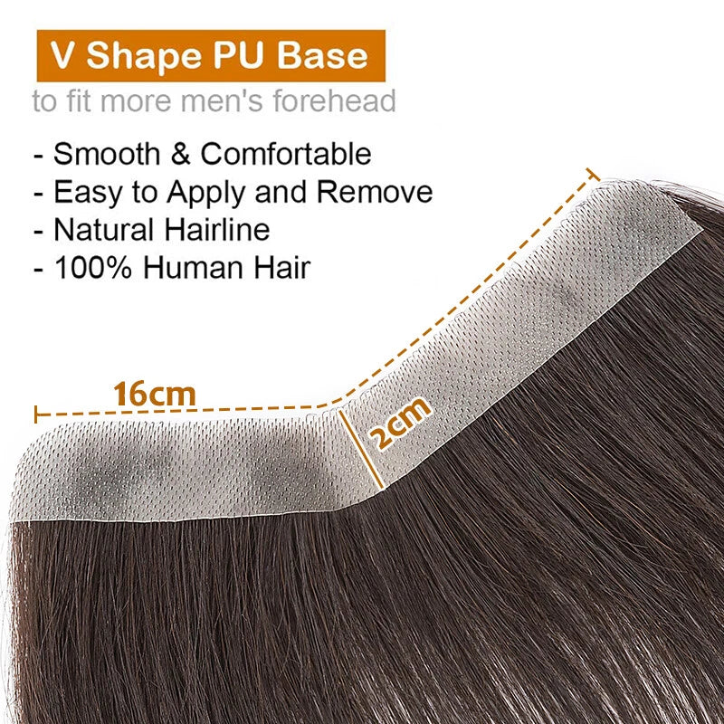 Men Forehead Hairline Toupee 100% Human Hair Skin PU Frontal Hair Patch