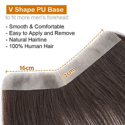 Men Forehead Hairline Toupee 100% Human Hair Skin PU Frontal Hair Patch