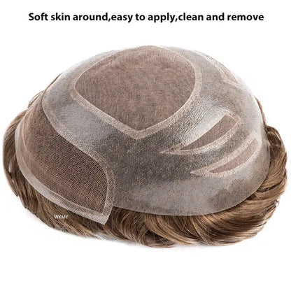 Men's Toupee Mono & Pu With Swiss Lace Front Natural Human Hair Wigs For Men