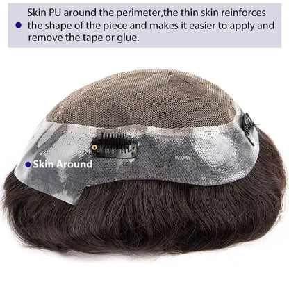 Toupee With Clips French Lace & PU Base Clip-On Men's Wigs Replacement Natural Human Hair Systems
