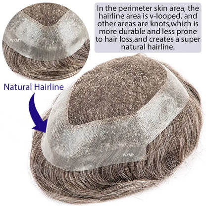 Swiss Lace With Skin Around Toupee Men Natural Human Hair Men's Wigs Systems