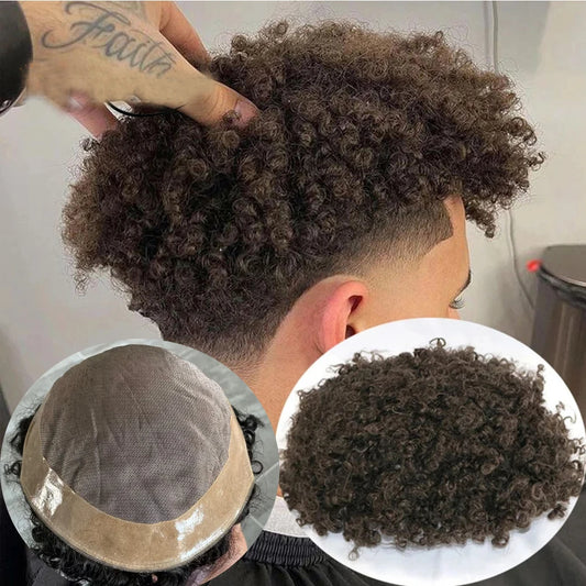 8mm Afro Toupee 100% Human Hair African American Toupees for Men Mono Lace with PU Around