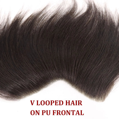 Dark Brown Human Hair Toupee Men Forehead Hairpiece Patch V Looped Invisible Seamless