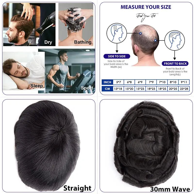 Toupee With Clips French Lace & PU Base Clip-On Men's Wigs Replacement Natural Human Hair Systems