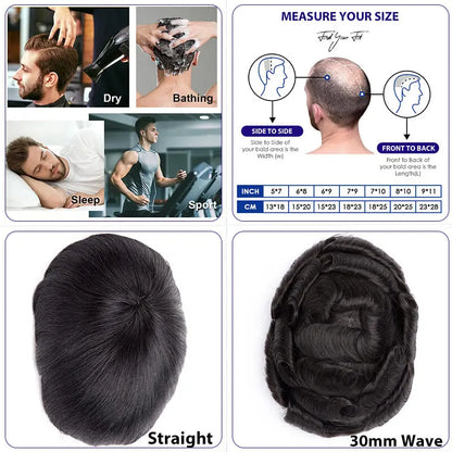 Toupee With Clips French Lace & PU Base Clip-On Men's Wigs Replacement Natural Human Hair Systems
