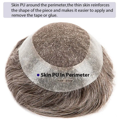 Swiss Lace With Skin Around Toupee Men Natural Human Hair Men's Wigs Systems