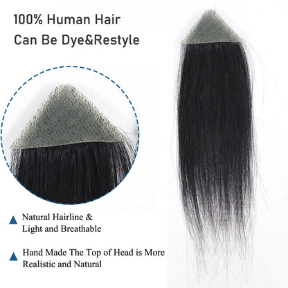 Small Forehead Hairpiece Toupee Human Hair Frontal Remy Hair Patch for Men (2 Pieces)