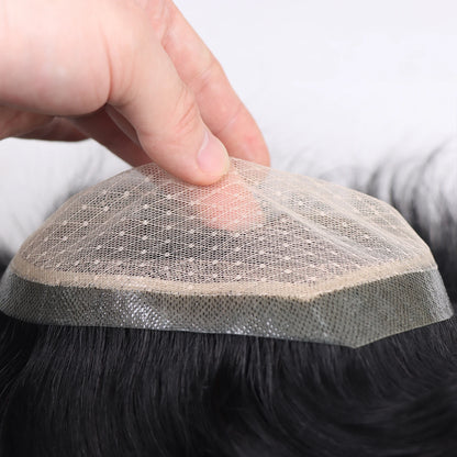 Silk Base Hair System for Men: Natural Lace Front & Reinforcement PU Perimeter Human Hair Toupee
