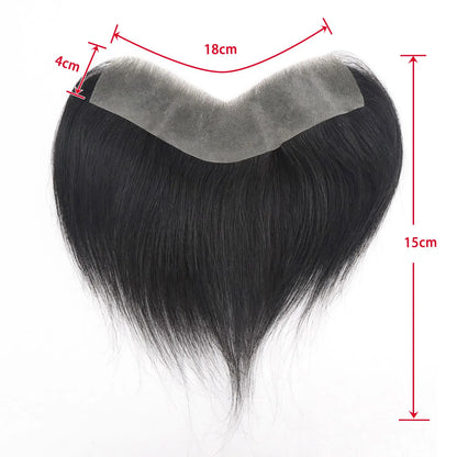 Dark Brown Human Hair Toupee Men Forehead Hairpiece Patch V Looped Invisible Seamless