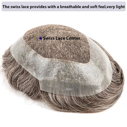 Swiss Lace With Skin Around Toupee Men Natural Human Hair Men's Wigs Systems