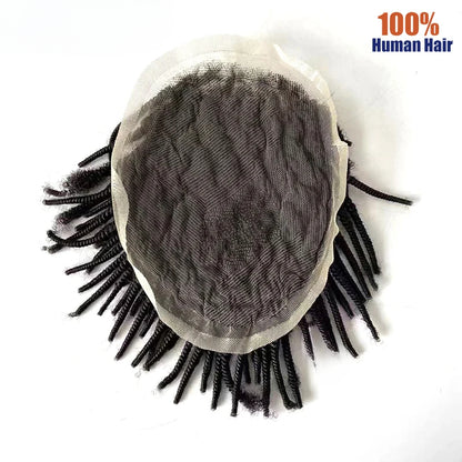 Full Lace Toupee Wigs For Black Men Kinky Curly Afro Wig Breathable Hair 100% Human Hair System Unit