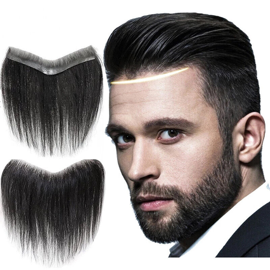Men Forehead Hairline Toupee 100% Human Hair Skin PU Frontal Hair Patch