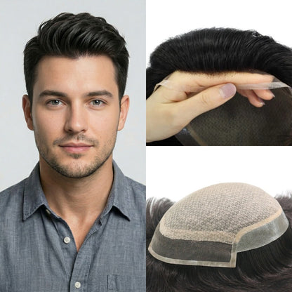 Silk Base Hair System for Men: Natural Lace Front & Reinforcement PU Perimeter Human Hair Toupee