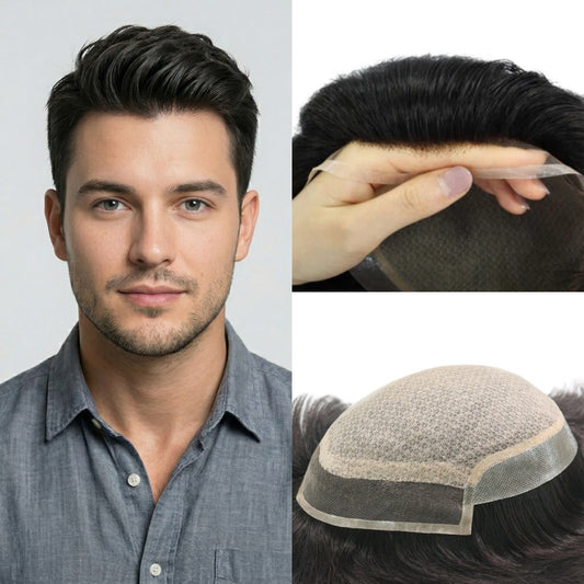 Silk Base Hair System for Men: Natural Lace Front & Reinforcement PU Perimeter Human Hair Toupee