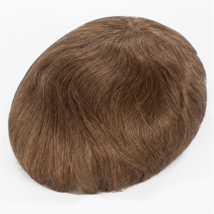 0.03mm Ultra-thin Skin Human Hair Mens Hairpiece #18 Brown Blonde V-looped 8x10 Inch